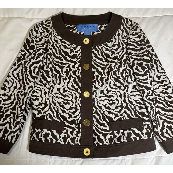 Doncaster Sport Jacket Women 8 White Brown Zebra Print Silk Blend Career Office - Picture 5 of 13